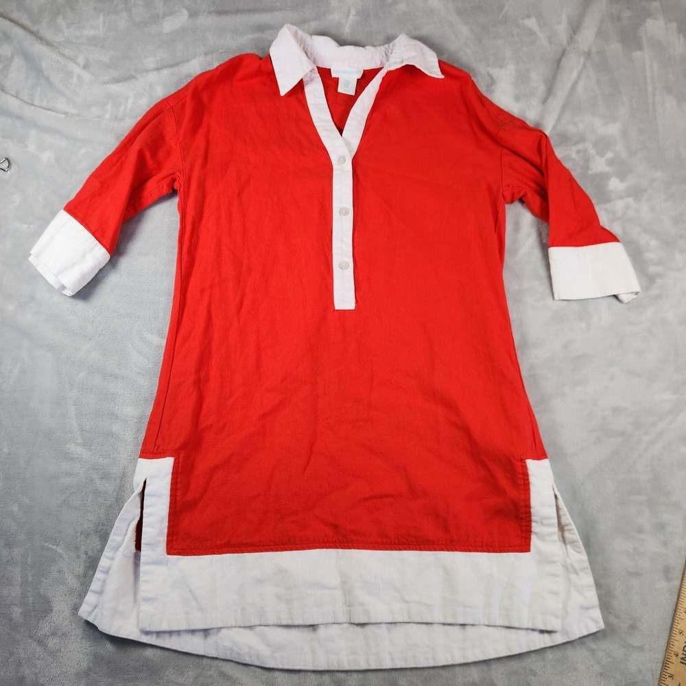 Cynthia Rowley Linen Blend Orange Tunic Dress Womens XS V-Neck Coastal Grandma